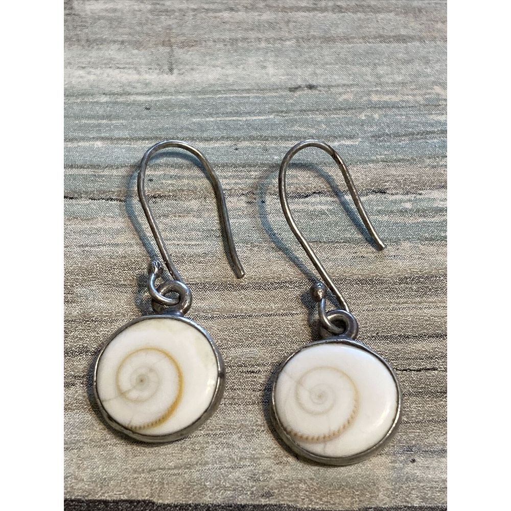 Shiva Eye EARRINGS Sterling Silver Marked 925 Shell‎ hook Artisan Cats eye